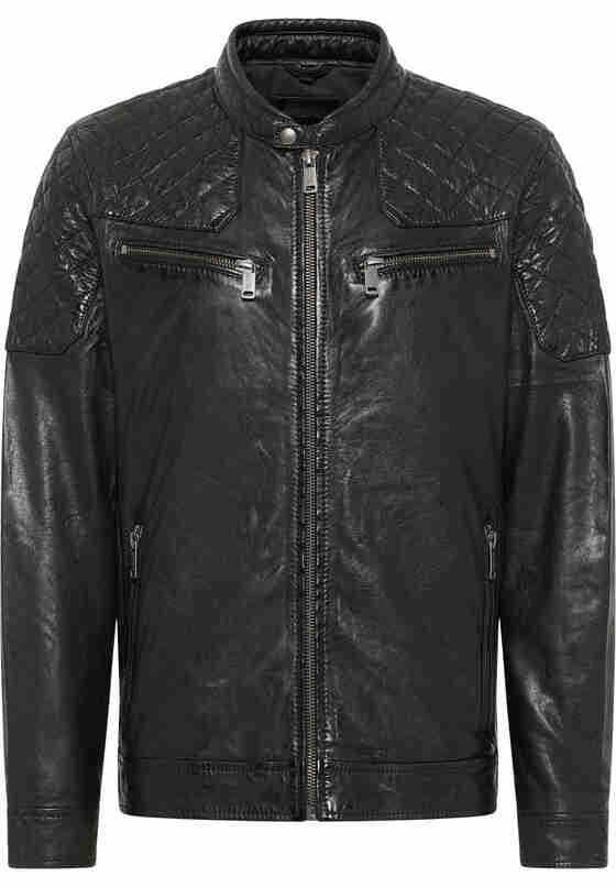 Jacke Lederjacke, Schwarz, bueste