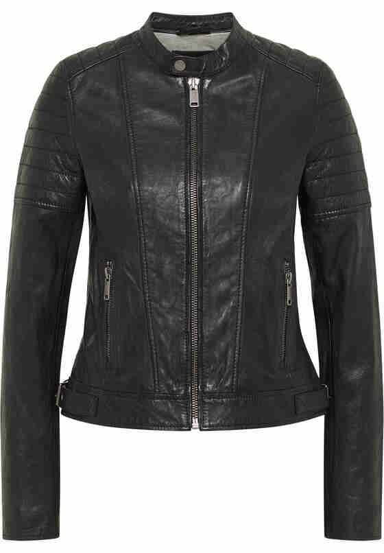 Jacke Lederjacke, Schwarz, bueste