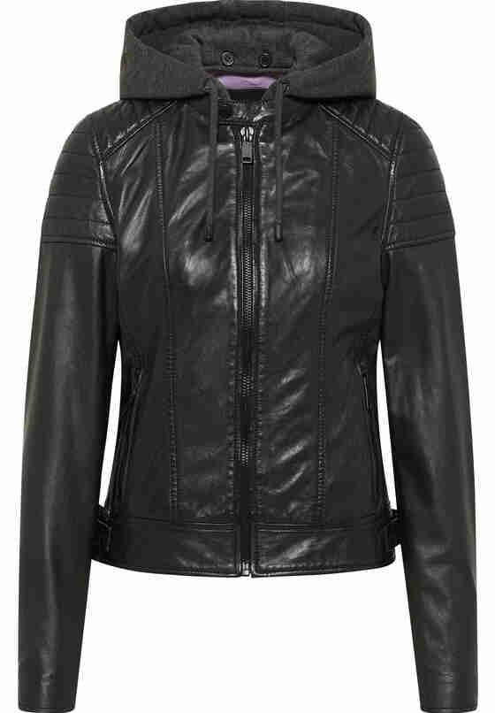 Jacke Lederjacke, Schwarz, bueste