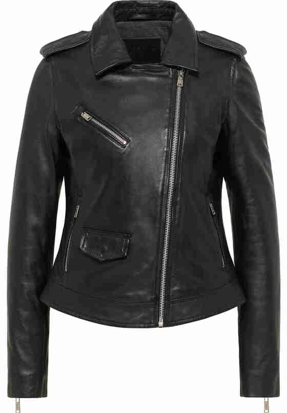 Jacke Lederjacke, Schwarz, bueste