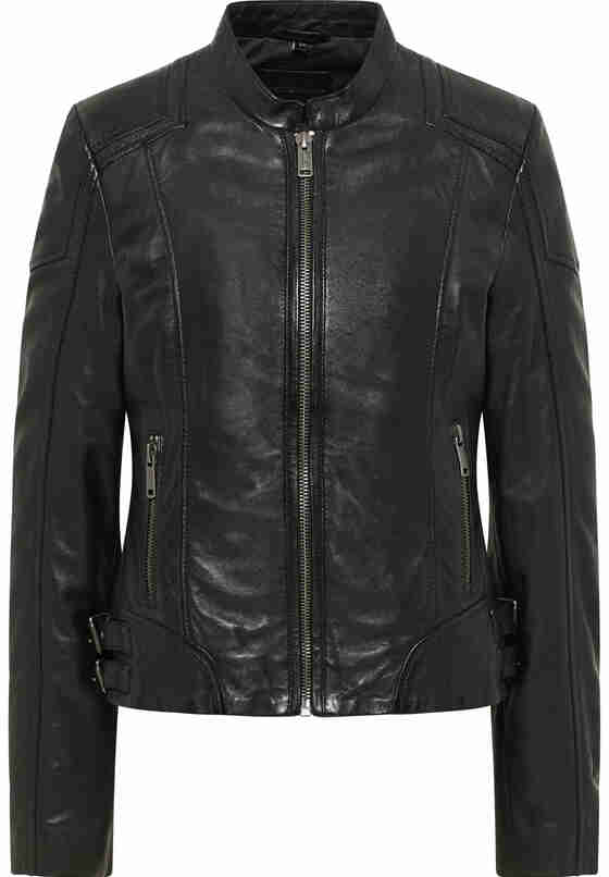 Jacke Lederjacke, Schwarz, bueste